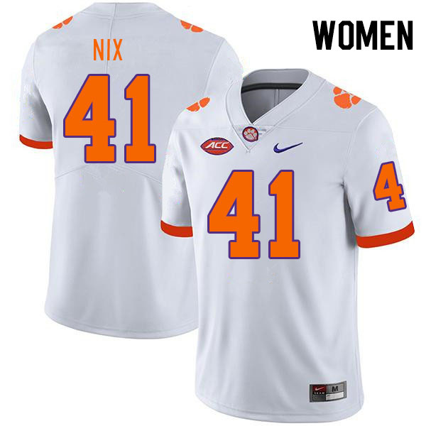 Women #41 Caleb Nix Clemson Tigers College Football Jerseys Stitched-White - Click Image to Close